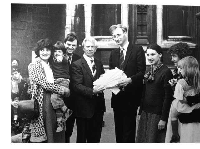 Jack Ashley presents a petition to Sir George Young  1981
